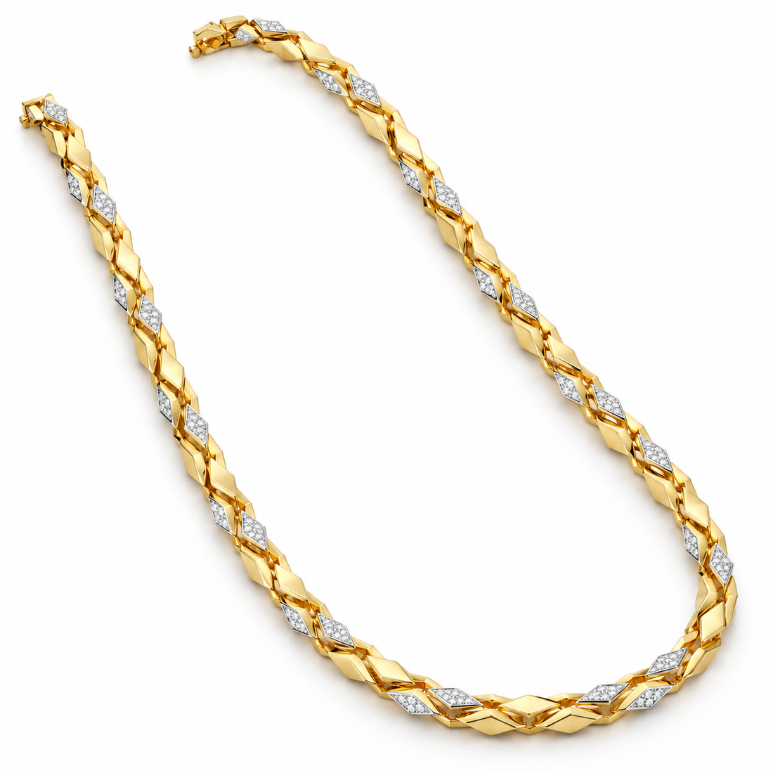 Two-Tone Geometric Pavé Link Necklace