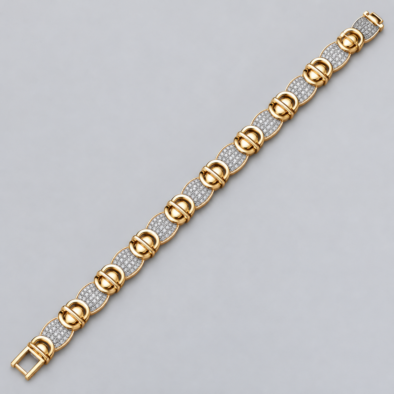 Two-Tone Interwoven Oval and Pavé Panel Link Bracelet