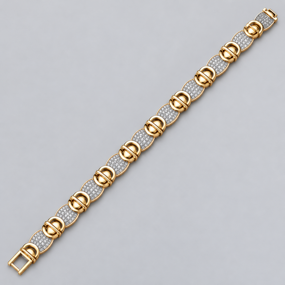 Two-Tone Interwoven Oval and Pavé Panel Link Bracelet