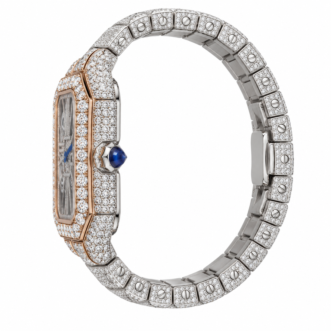 Iced Out Square Skeleton Dial Two Tone Watch – Custom Diamond Statement Watch