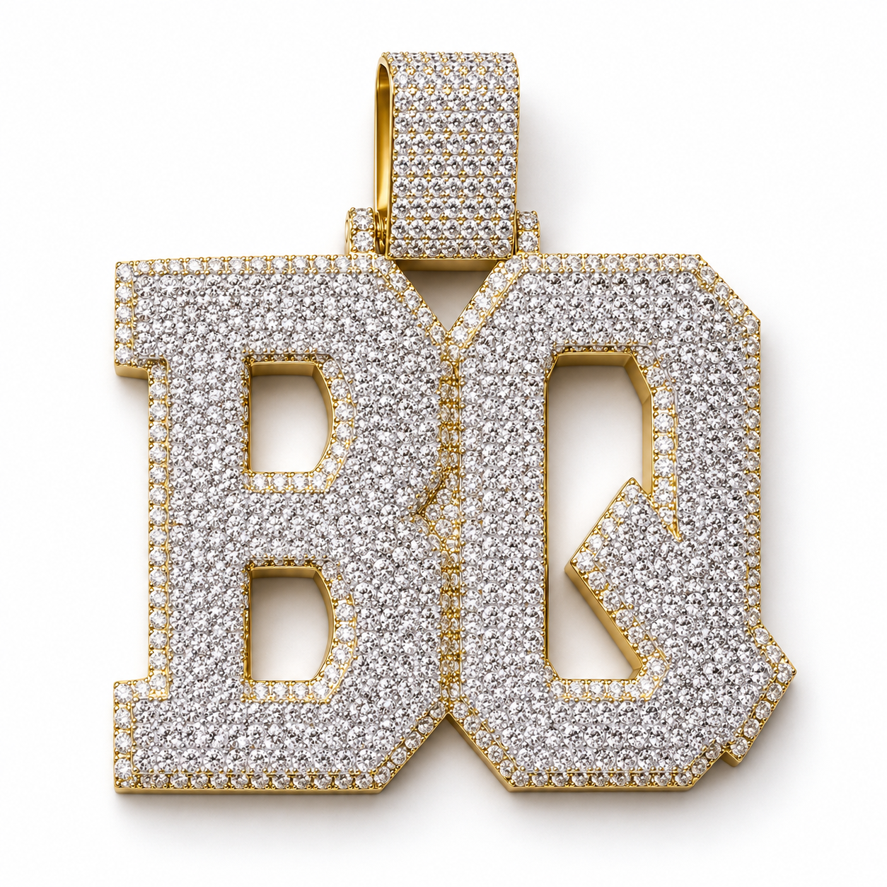 Custom Double Letter Iced Out Yellow Gold-Tone Pendant – Personalized Block Initial Hip Hop Jewelry
