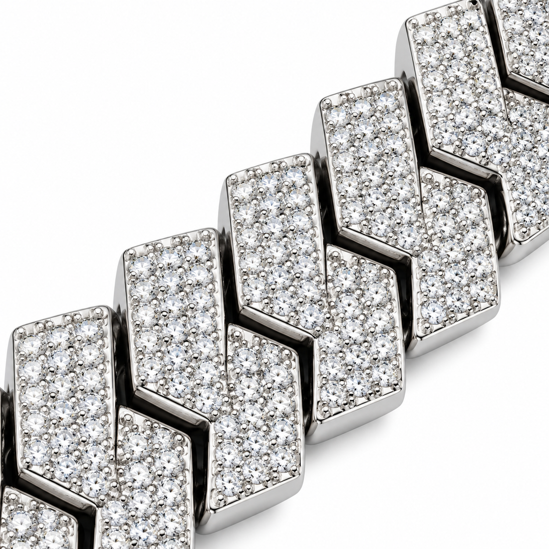 Iced Out Flat Curb Link White Gold-Tone Chain – Custom Hip Hop Statement Necklace