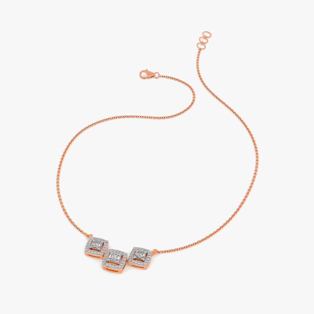 Trio Cushion Halo Bar Necklace