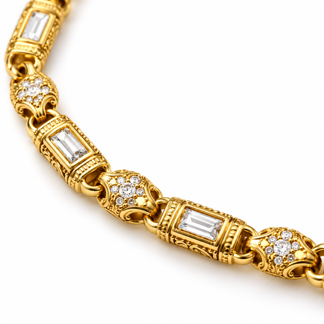 Gold-Tone Baguette-Style Floral Pavé Link Statement Necklace