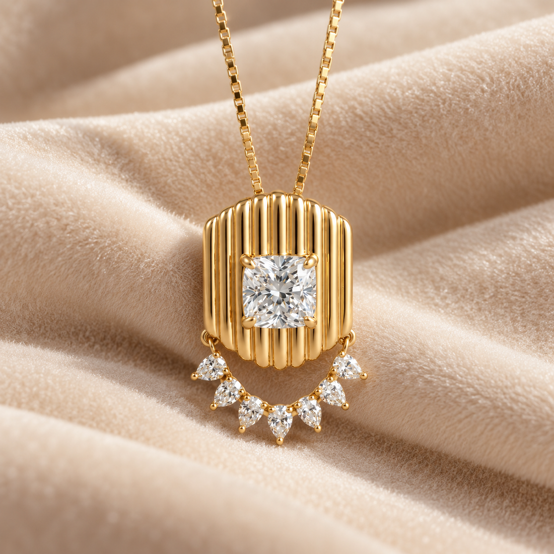 Square Cut Pear Drop Yellow Gold Pendant Necklace