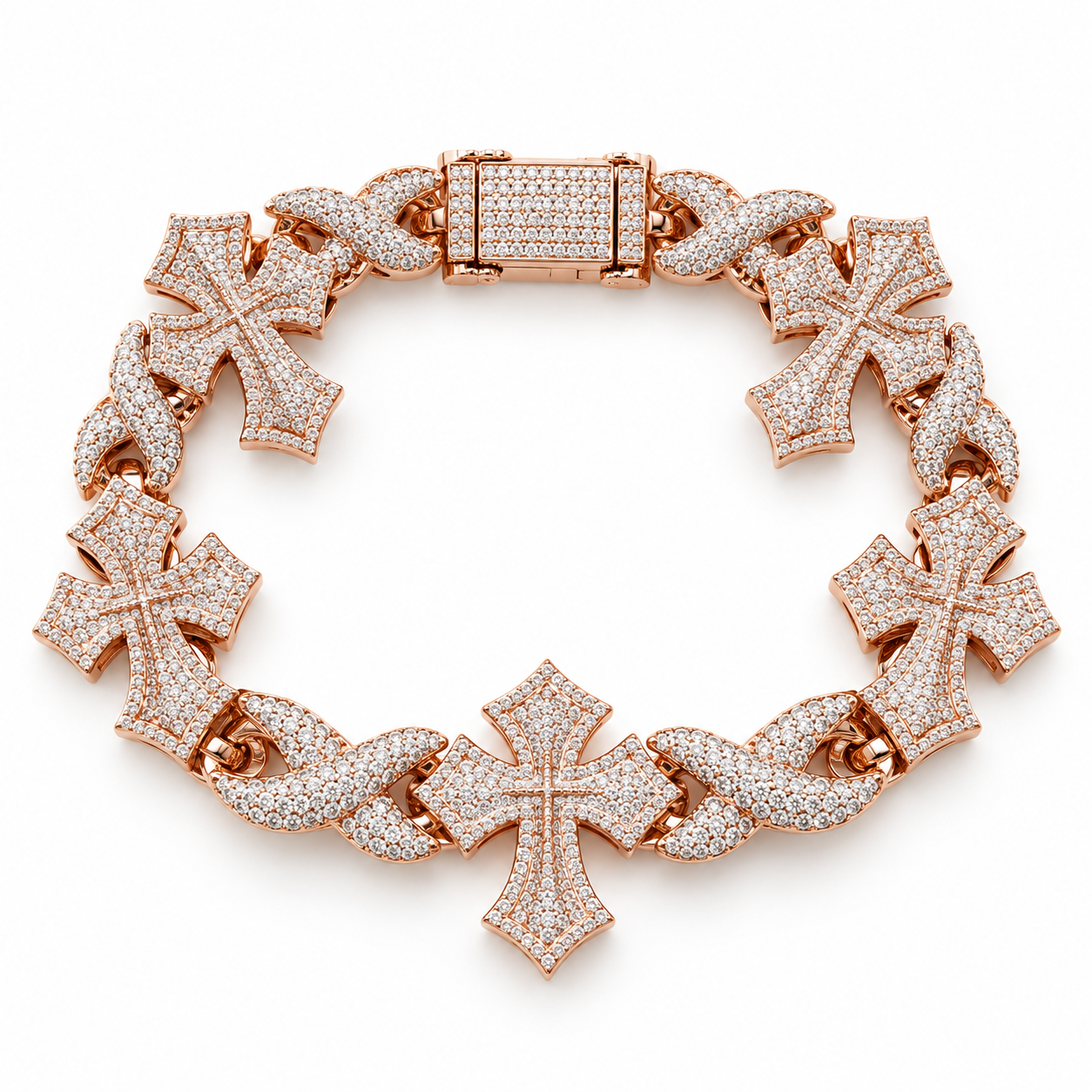 Outlined Pavé Cross & Infinity Link Rose Gold-Tone Bracelet – Custom Iced Out Hip Hop Jewelry