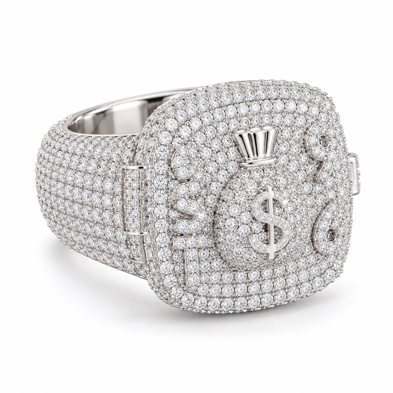 Money Bag Dollar Sign Iced Out Hip Hop Statement Ring