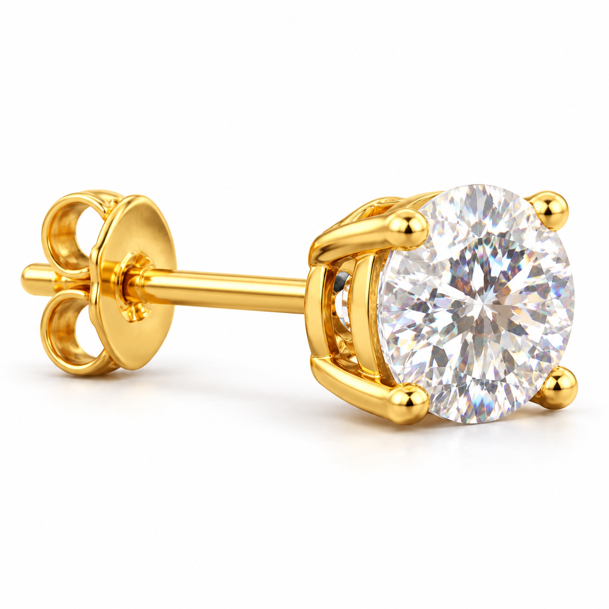 Men’s Round Solitaire Yellow Gold-Tone Four-Prong Stud Earring