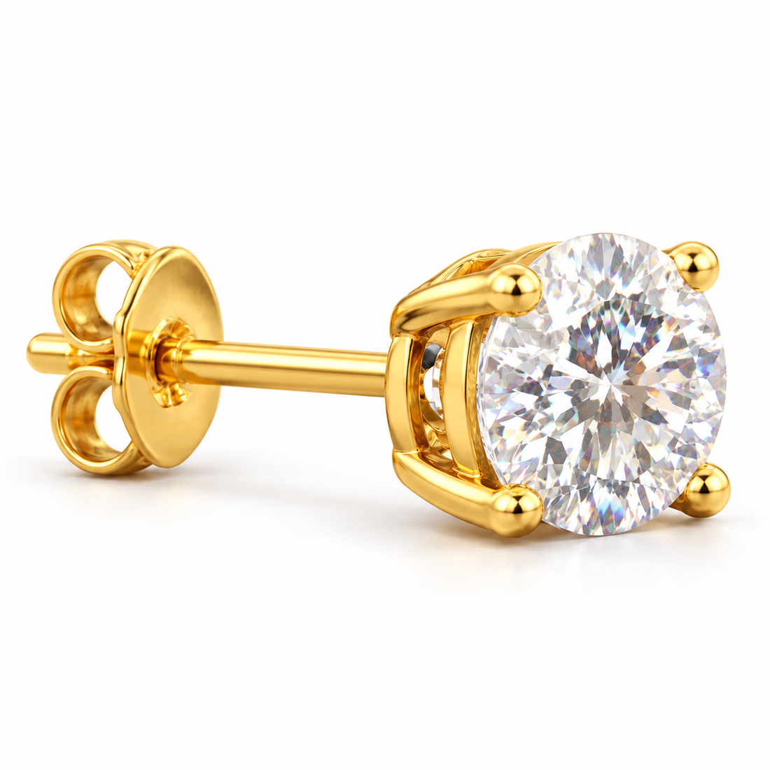 Men’s Round Solitaire Yellow Gold-Tone Four-Prong Stud Earring