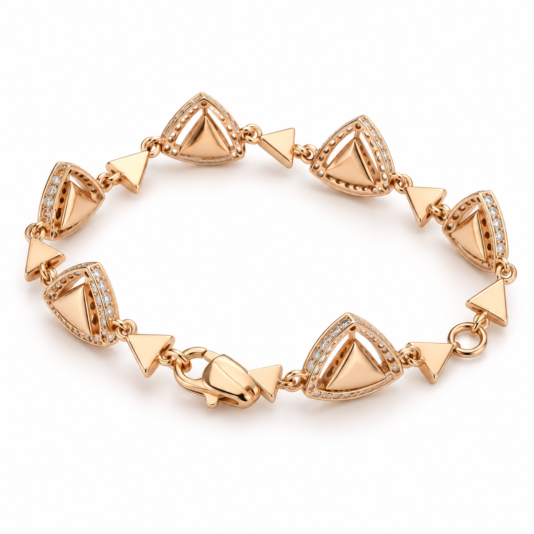 Rose Gold-Tone Triangle Halo Geometric Link Bracelet