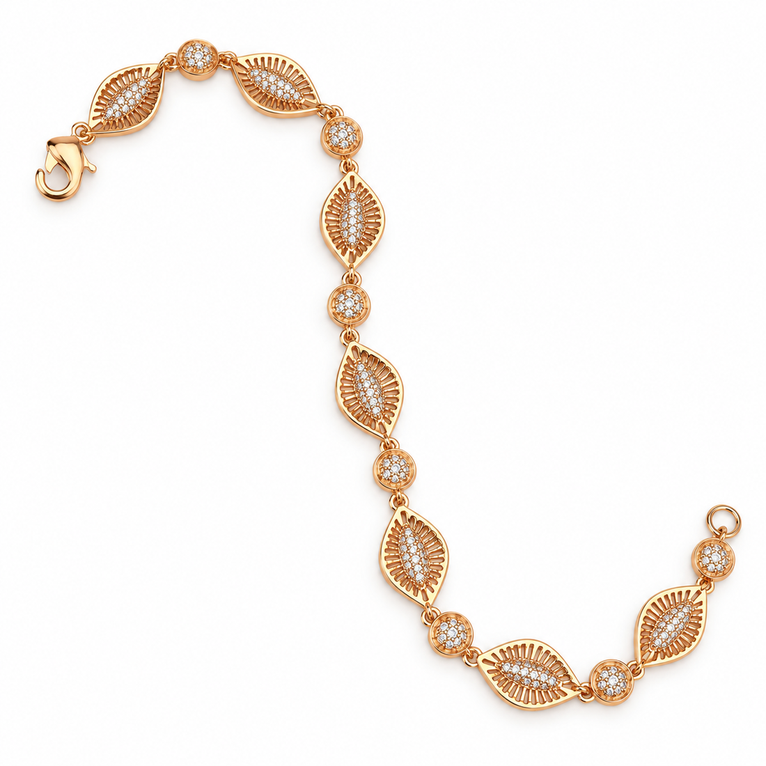 Rose Gold-Tone Openwork Leaf & Round Cluster Link Bracelet