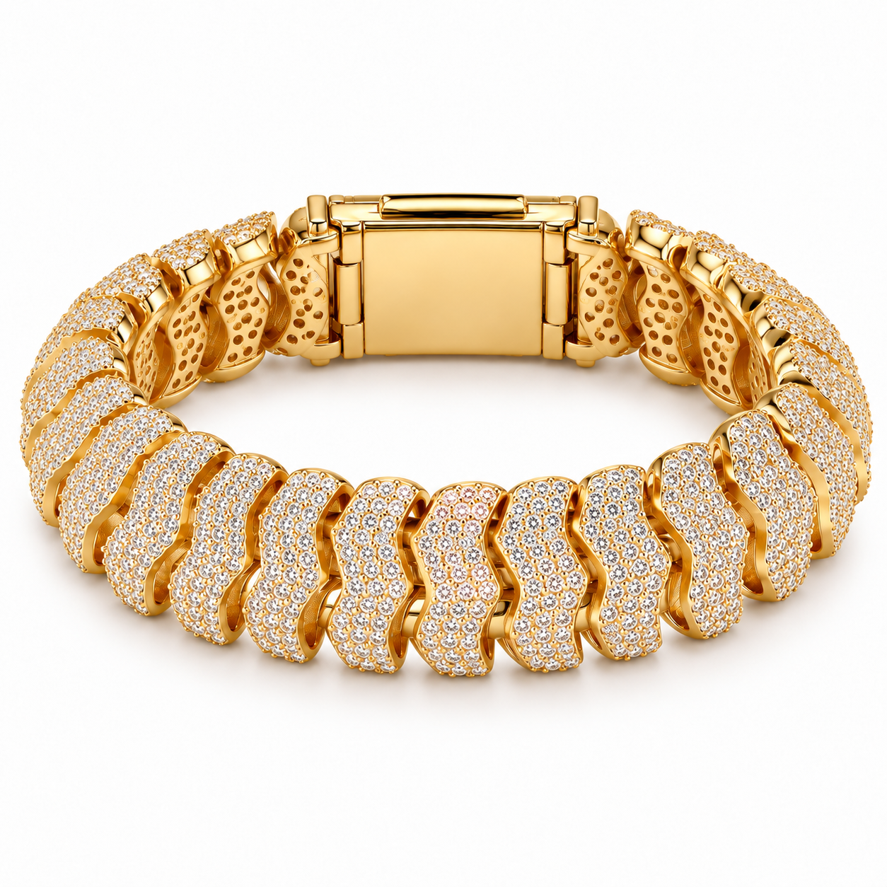 Iced Out Gold Cuban Link Bracelet With Baguette Clasp | Custom Hip Hop Jewelry