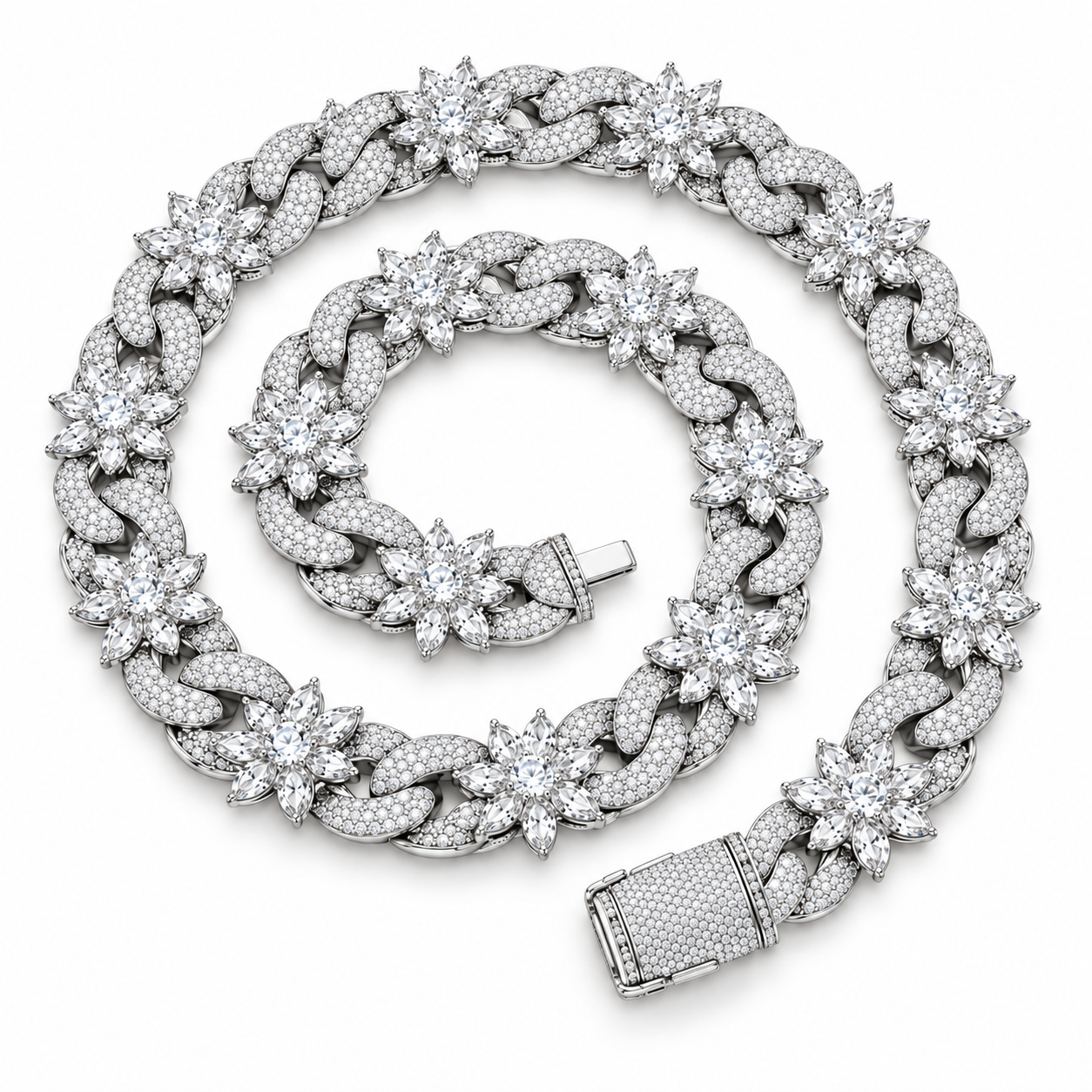 Iced Out Floral Cuban Link Necklace | Custom Hip Hop Jewelry