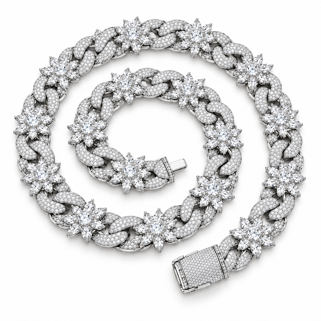 Iced Out Floral Cuban Link Necklace | Custom Hip Hop Jewelry