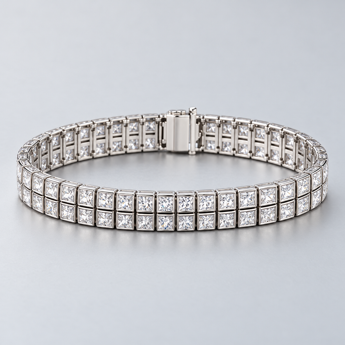 Silver-Tone Double-Row Square Stone Bezel Tennis Bracelet