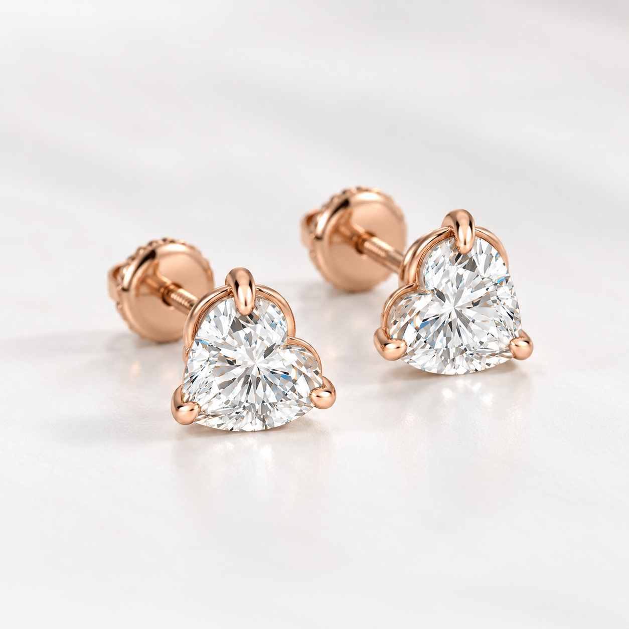Heart-Shaped Solitaire Stud Earrings in Rose Gold Tone