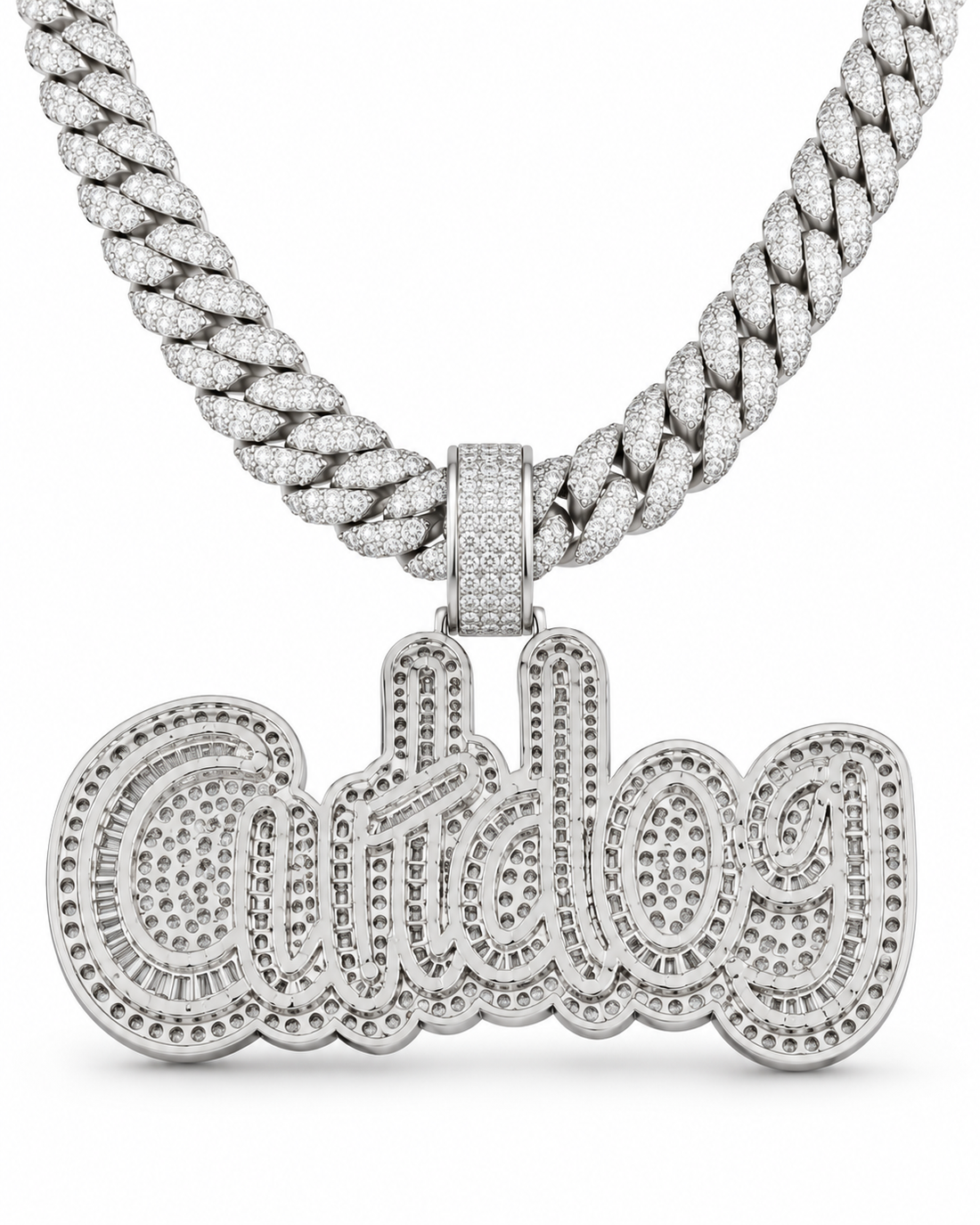 Custom Iced Out Script Name Pendant with Baguette Stones