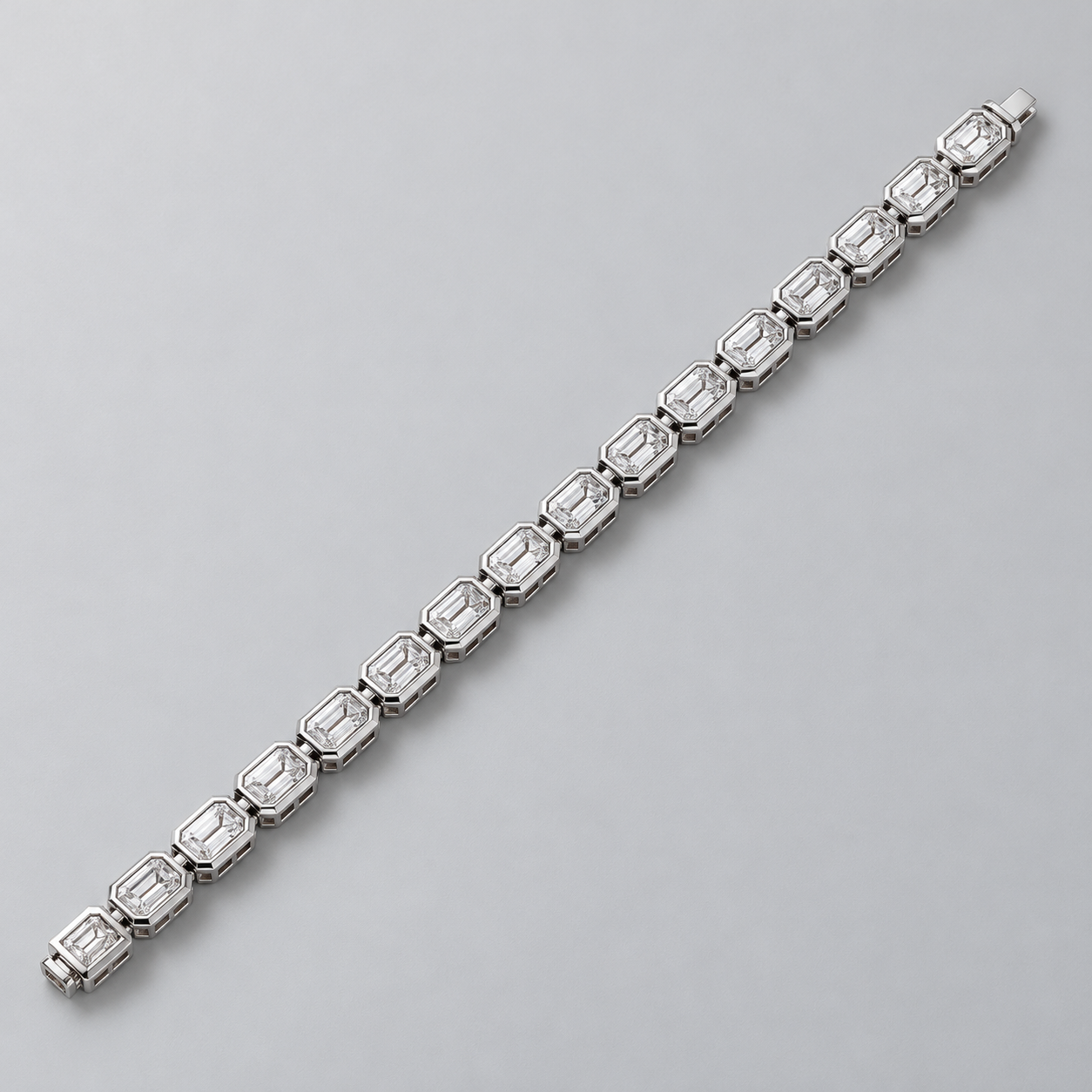 Silver-Tone Emerald-Cut Octagonal Frame Tennis Bracelet