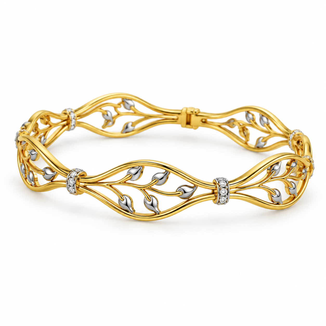 Two-Tone Leaf Vine Openwork Bangle Bracelet