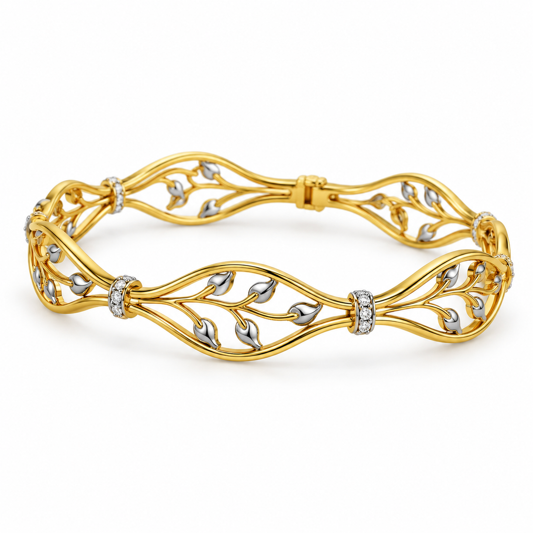 Two-Tone Leaf Vine Openwork Bangle Bracelet