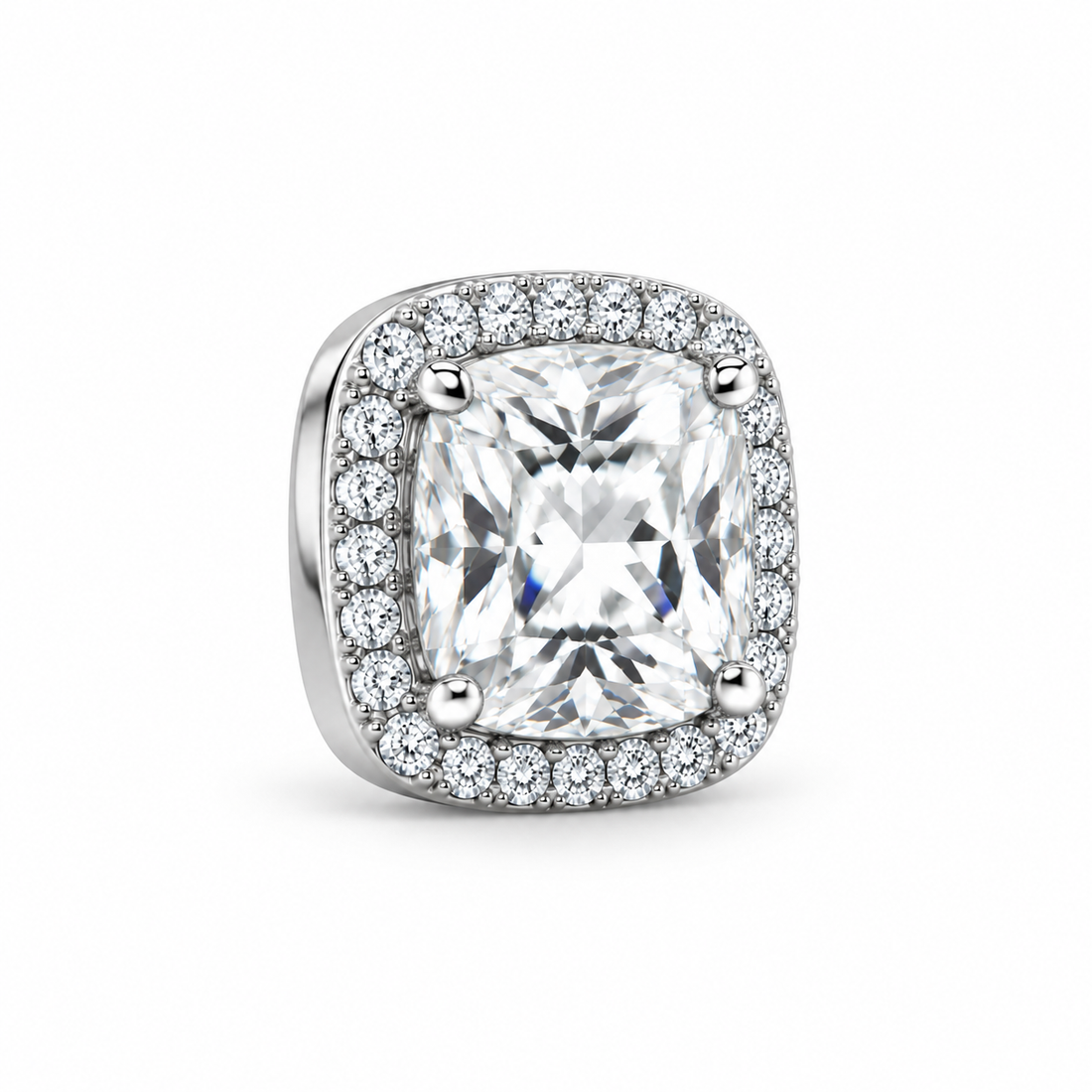 Men’s Cushion Cut Halo Silver-Tone Stud Earring