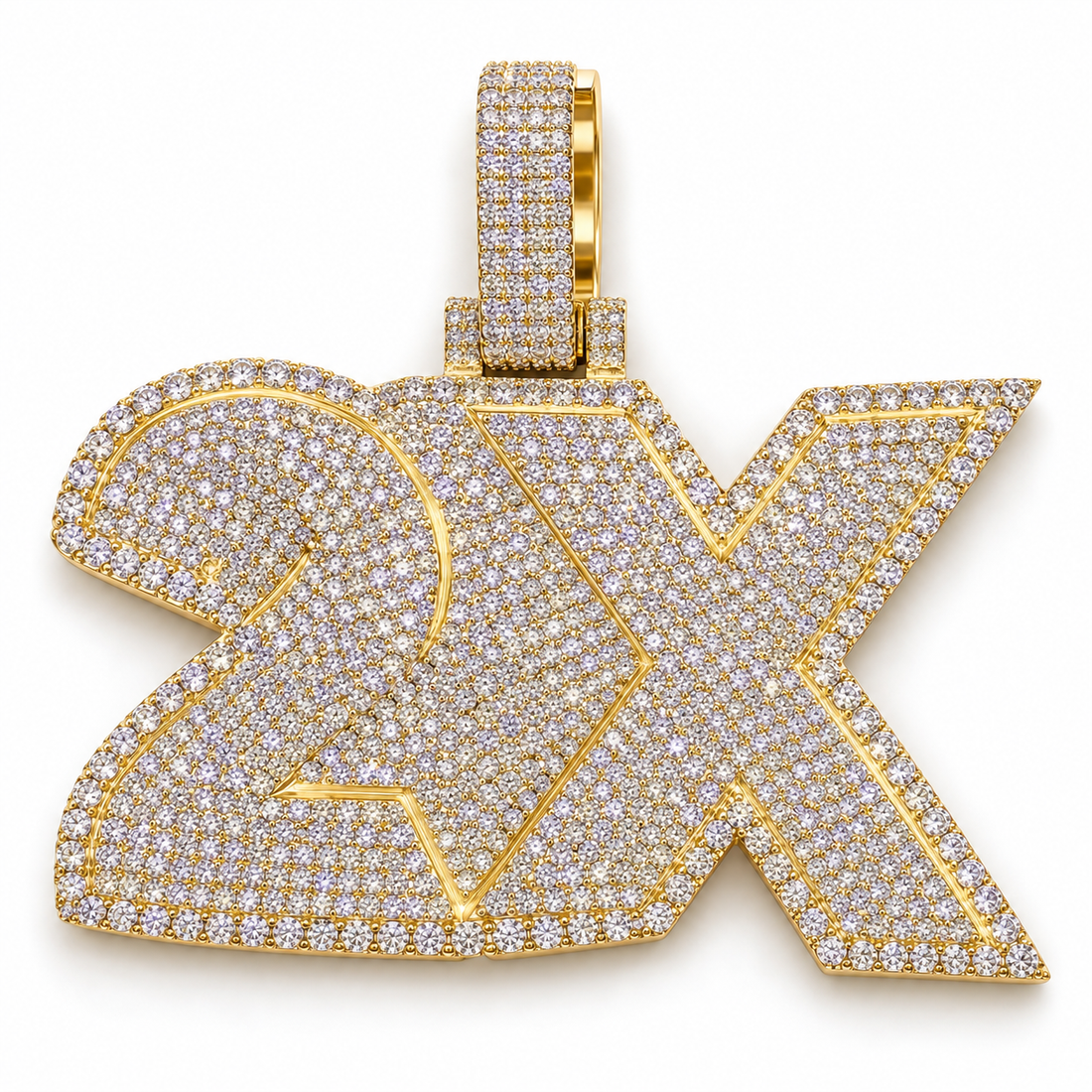 Custom 2X Iced Out Yellow Gold-Tone Pendant – Bold Letter & Number Hip Hop Jewelry