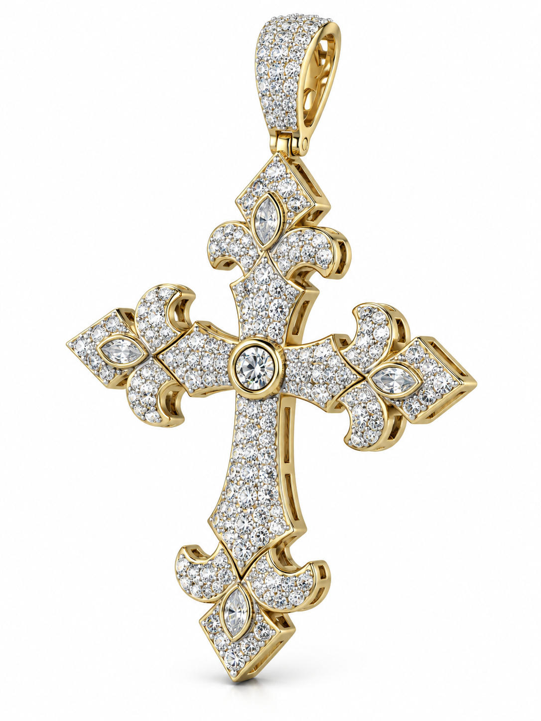 Custom Iced Out Fleur-de-Lis Cross Pendant | Made to Order