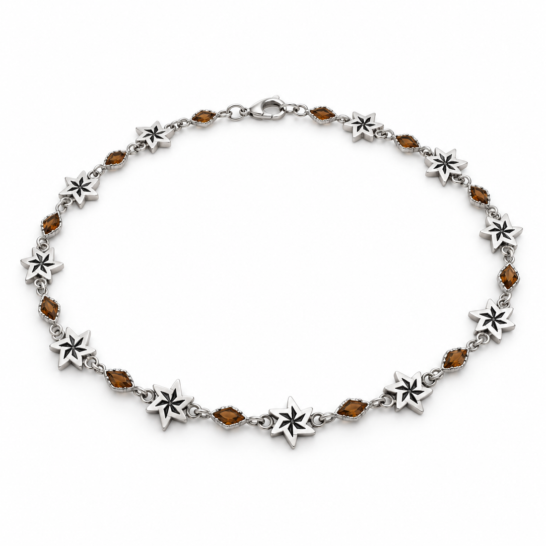 Silver-Tone Starburst Necklace with Brown Marquise-Style Stones