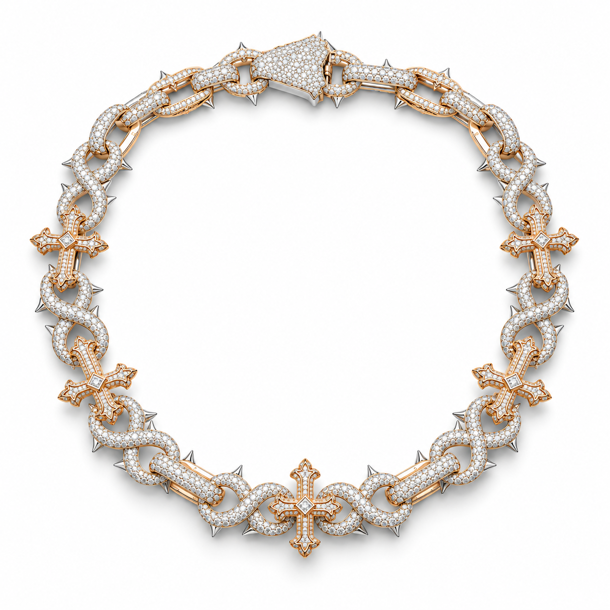Iced Out Gothic Cross & Thorn Link Necklace | Custom Hip Hop Jewelry
