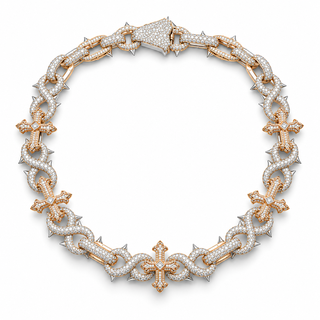 Iced Out Gothic Cross & Thorn Link Necklace | Custom Hip Hop Jewelry