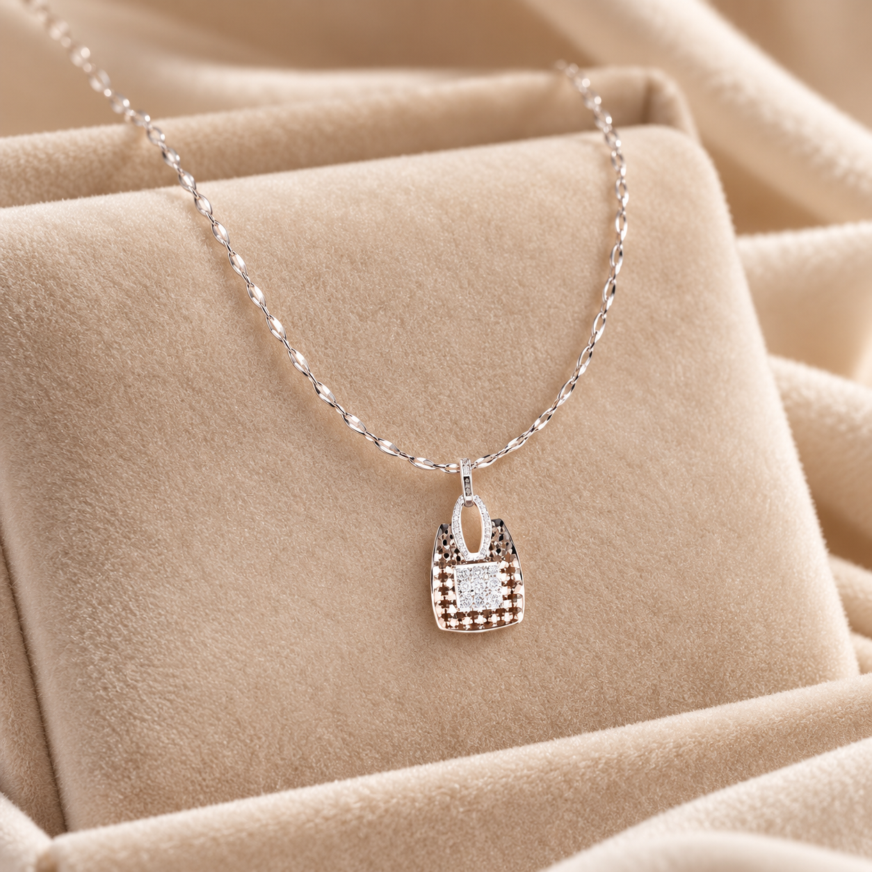 Pavé Handbag Charm White Gold Pendant Necklace