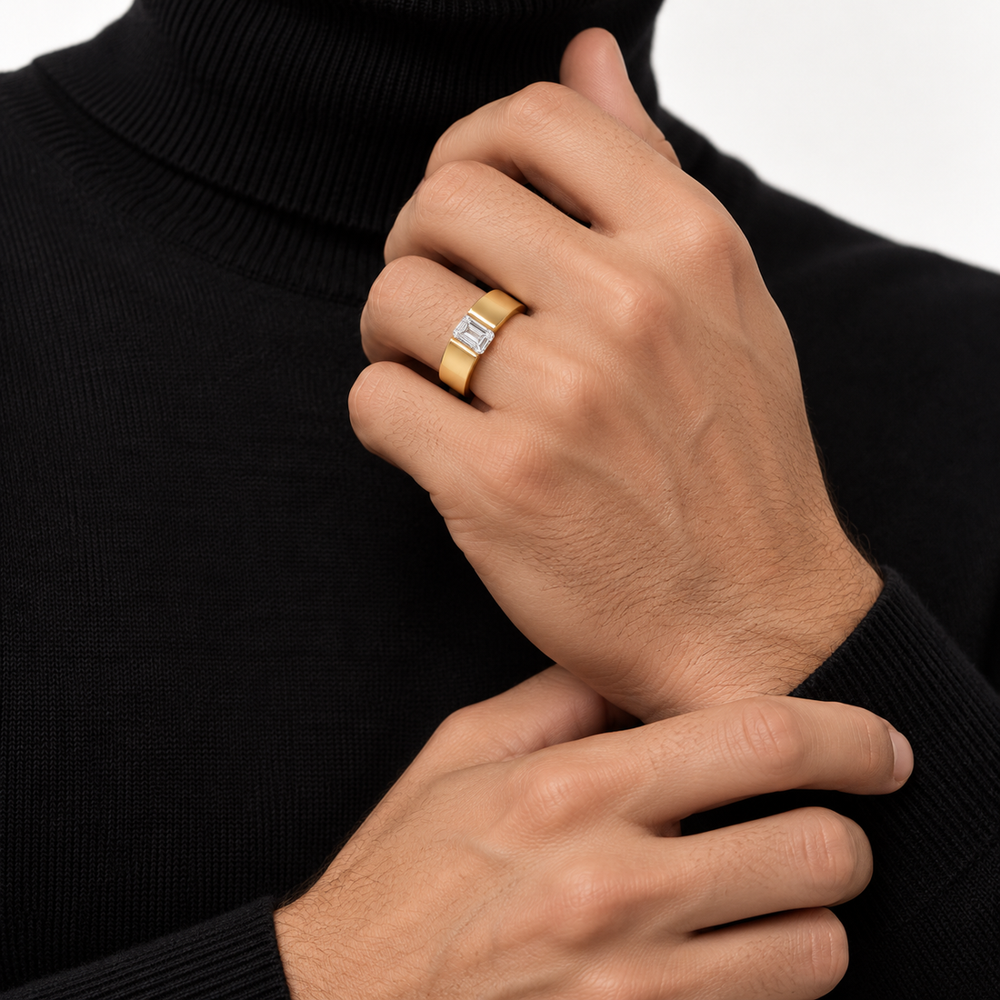 Princess Cut Solitaire White Metal Scrollwork Band Ring