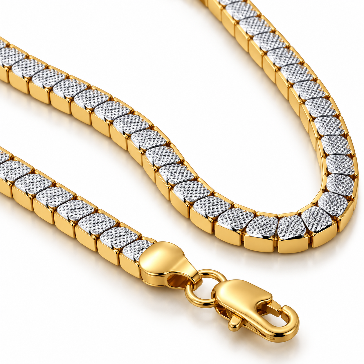 Men’s Two-Tone Textured Square Link Chain Necklace