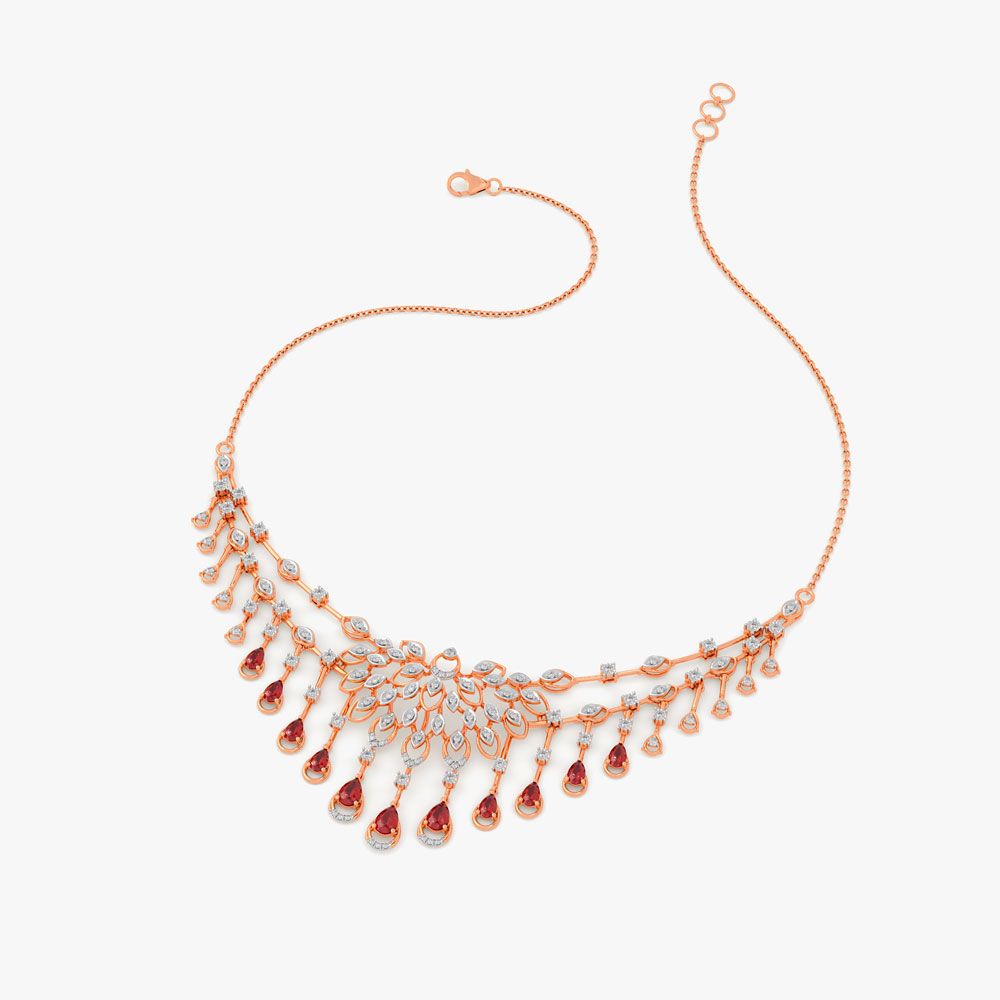 Cascading Ruby Floral Statement Necklace