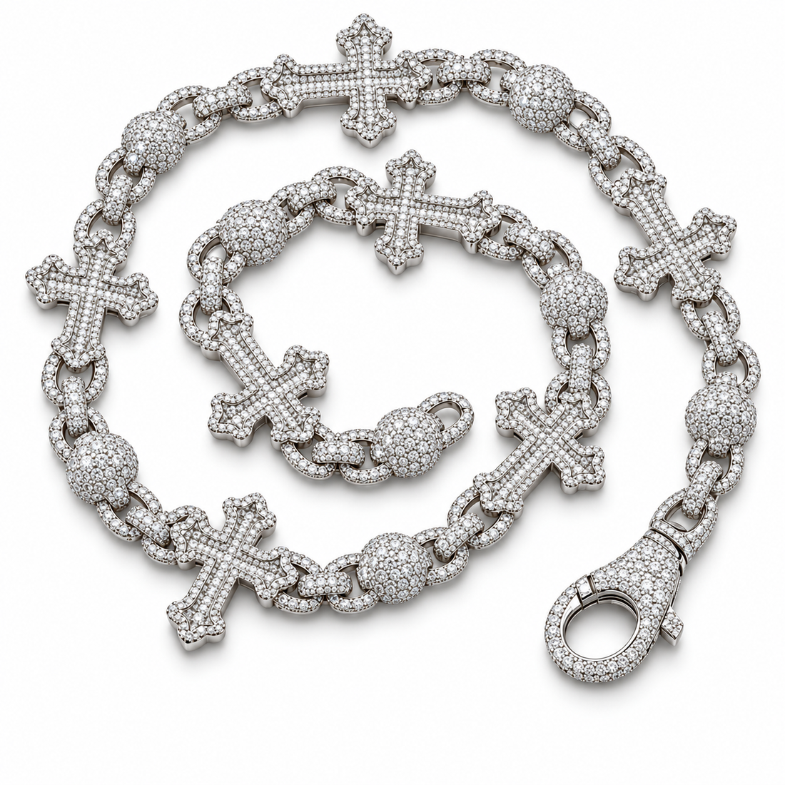 Custom Iced Out Cross & Bead Link Chain Necklace