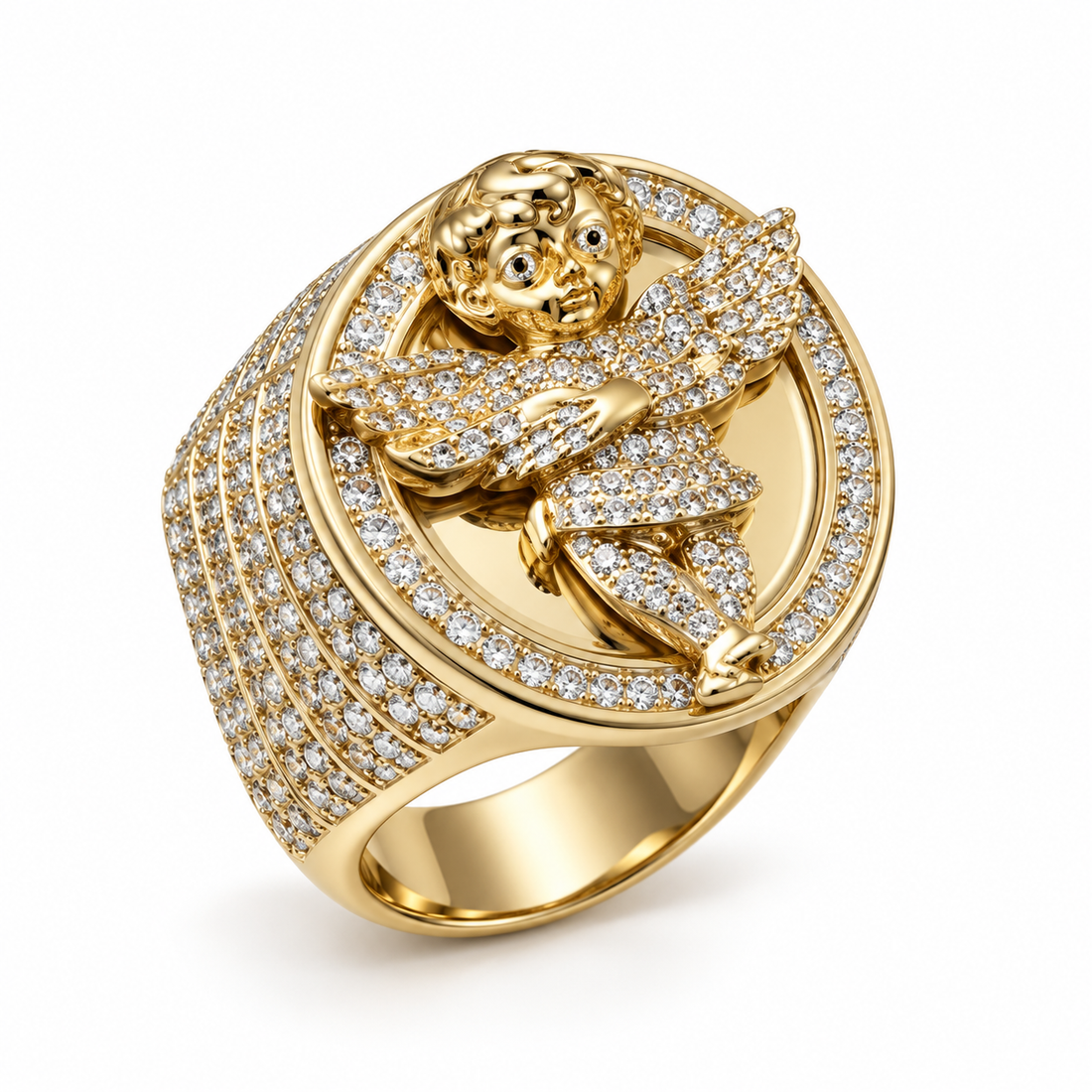 Cherub Angel Oval Iced Out Hip Hop Statement Ring