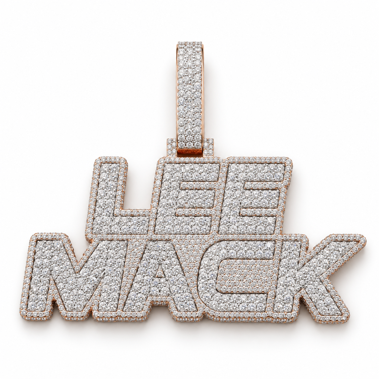 Custom Two Row Block Name Iced Out Two Tone Pendant – Personalized Hip Hop Jewelry