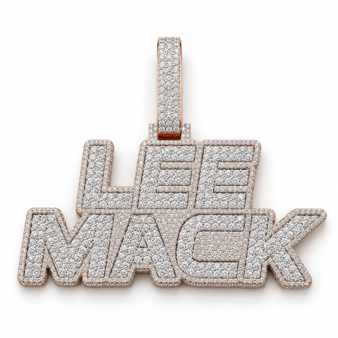Custom Two Row Block Name Iced Out Two Tone Pendant – Personalized Hip Hop Jewelry