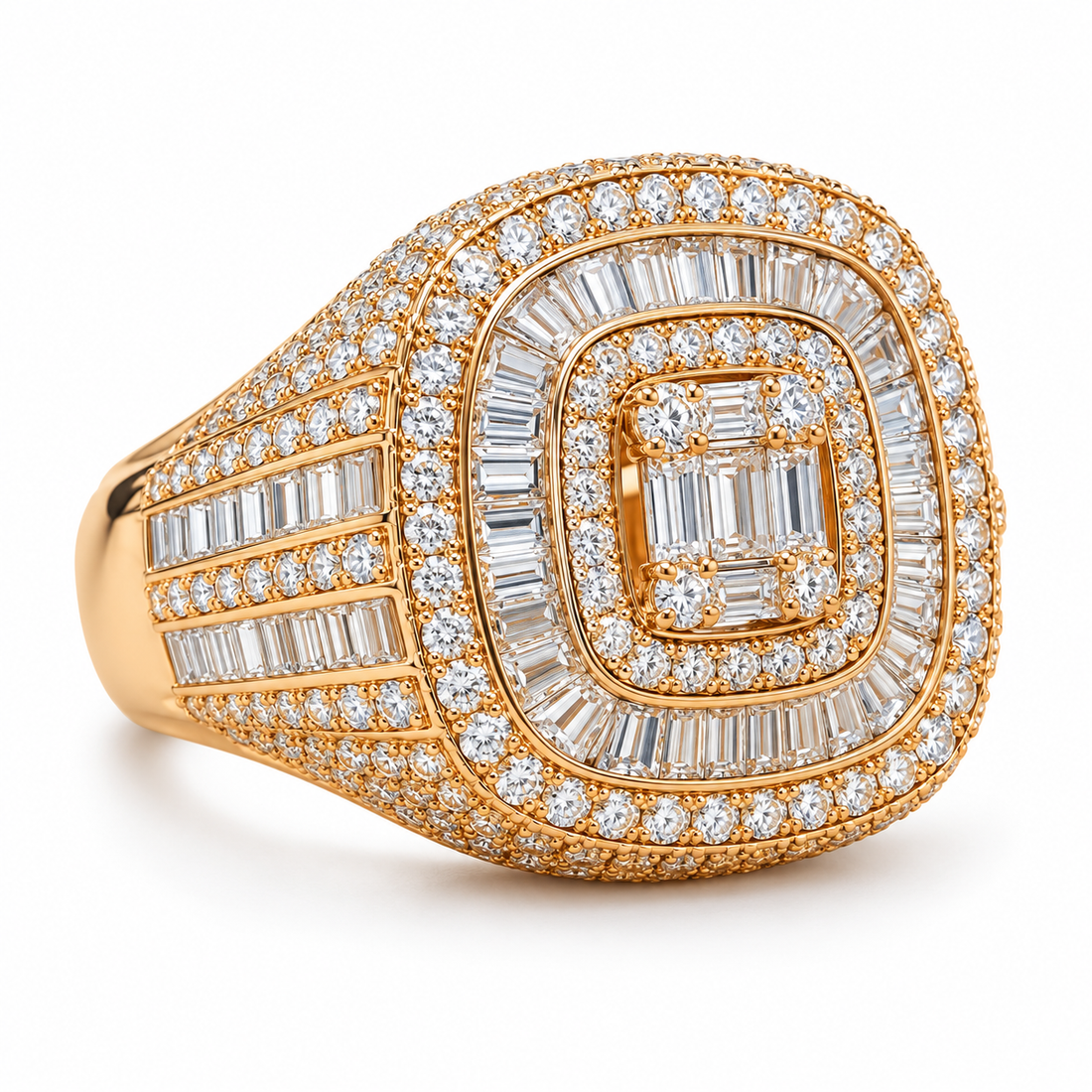Baguette Cluster Multi Halo Iced Out Hip Hop Statement Ringg