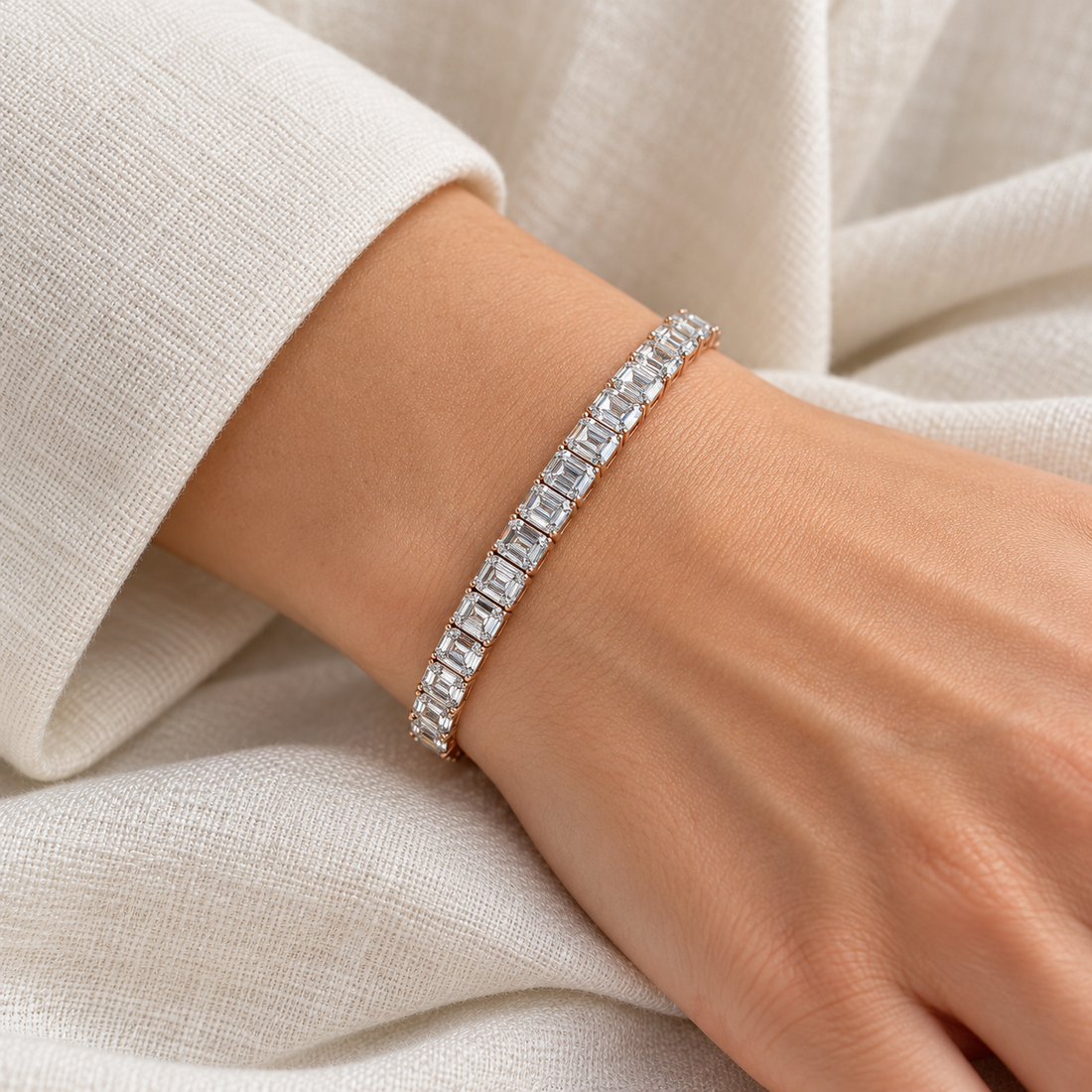 Two-Tone Emerald-Cut Prong-Set Tennis Bracelet