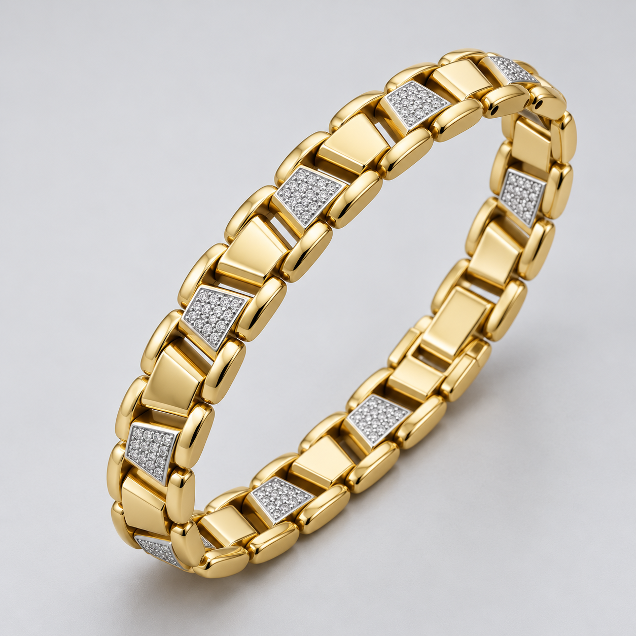Gold-Tone Alternating Trapezoid and Pavé Panel Link Bracelet
