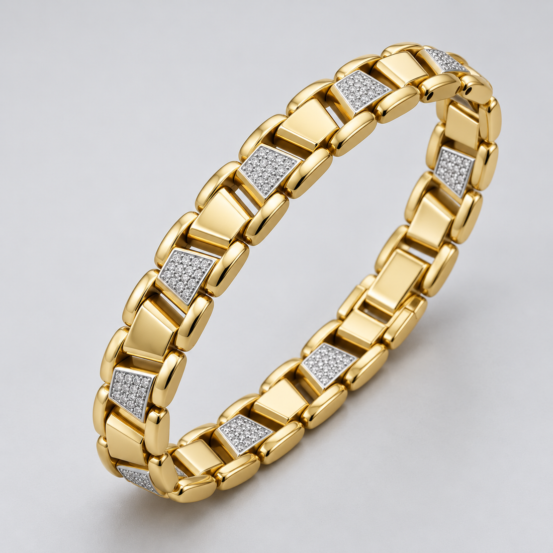Gold-Tone Alternating Trapezoid and Pavé Panel Link Bracelet