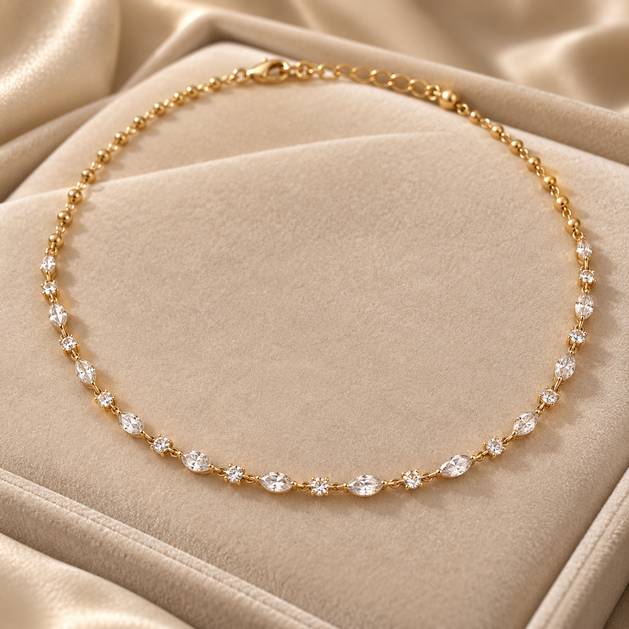 Marquise & Round Cut Yellow Gold Diamond Station Necklace