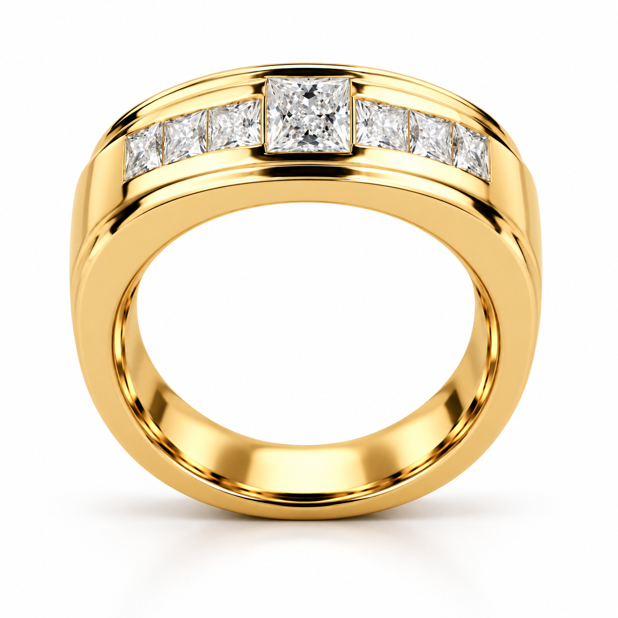 Seven Stone Princess Cut Yellow Gold-Tone Band Ring