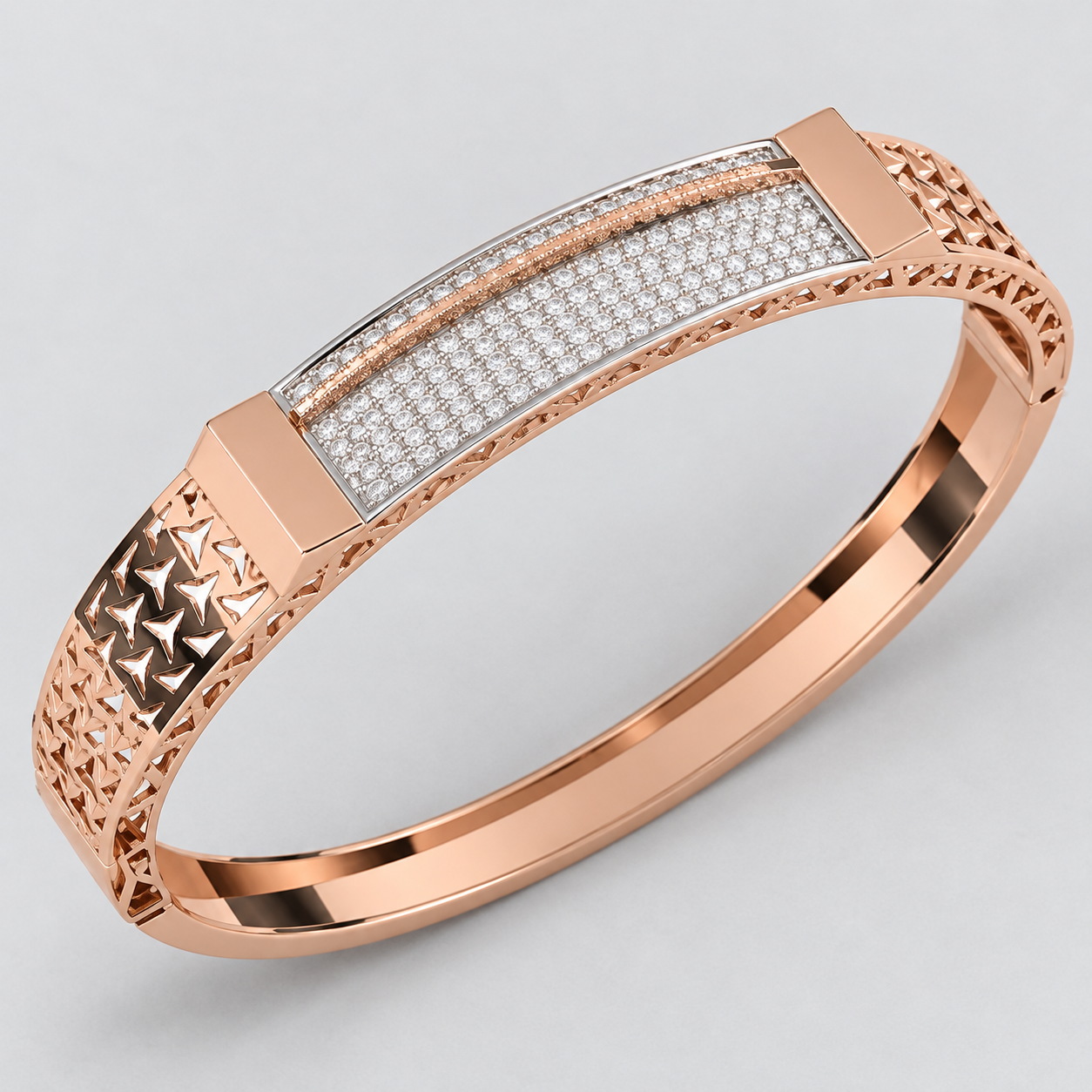 Rose Gold-Tone Pavé Bar Bangle with Faceted Star Pattern