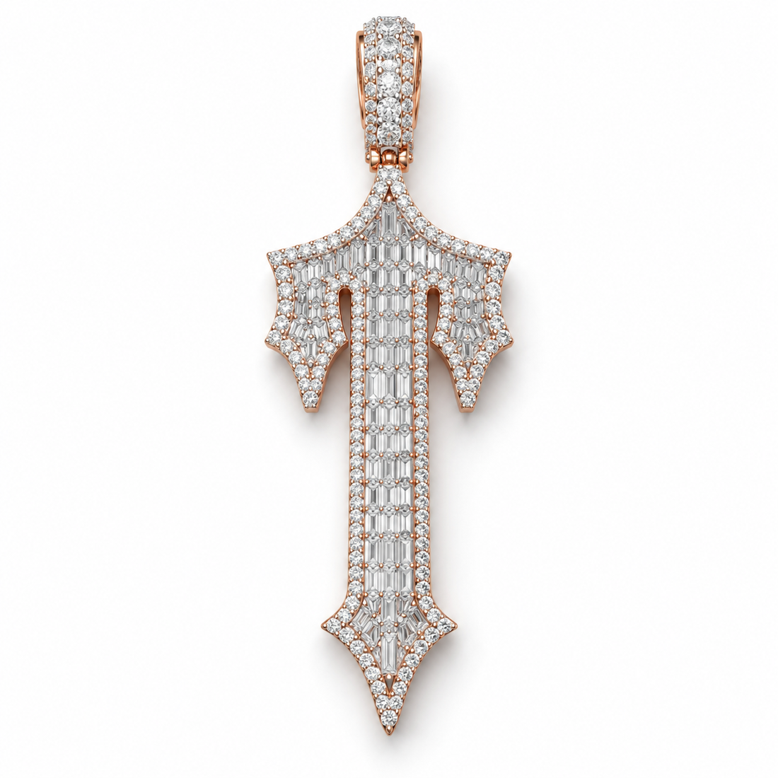Gothic Letter T Baguette Iced Out Rose Gold-Tone Pendant – Custom Initial Hip Hop Jewelry