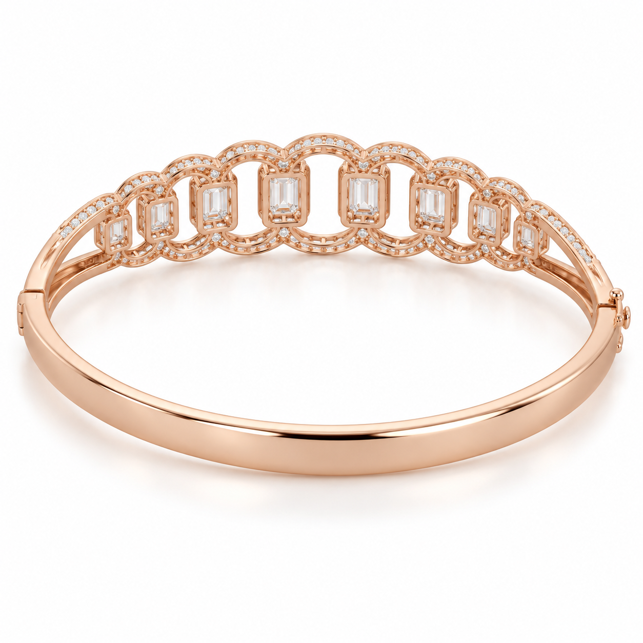 Rose Gold-Tone Emerald-Cut Halo Interlocking Oval Bangle Bracelet