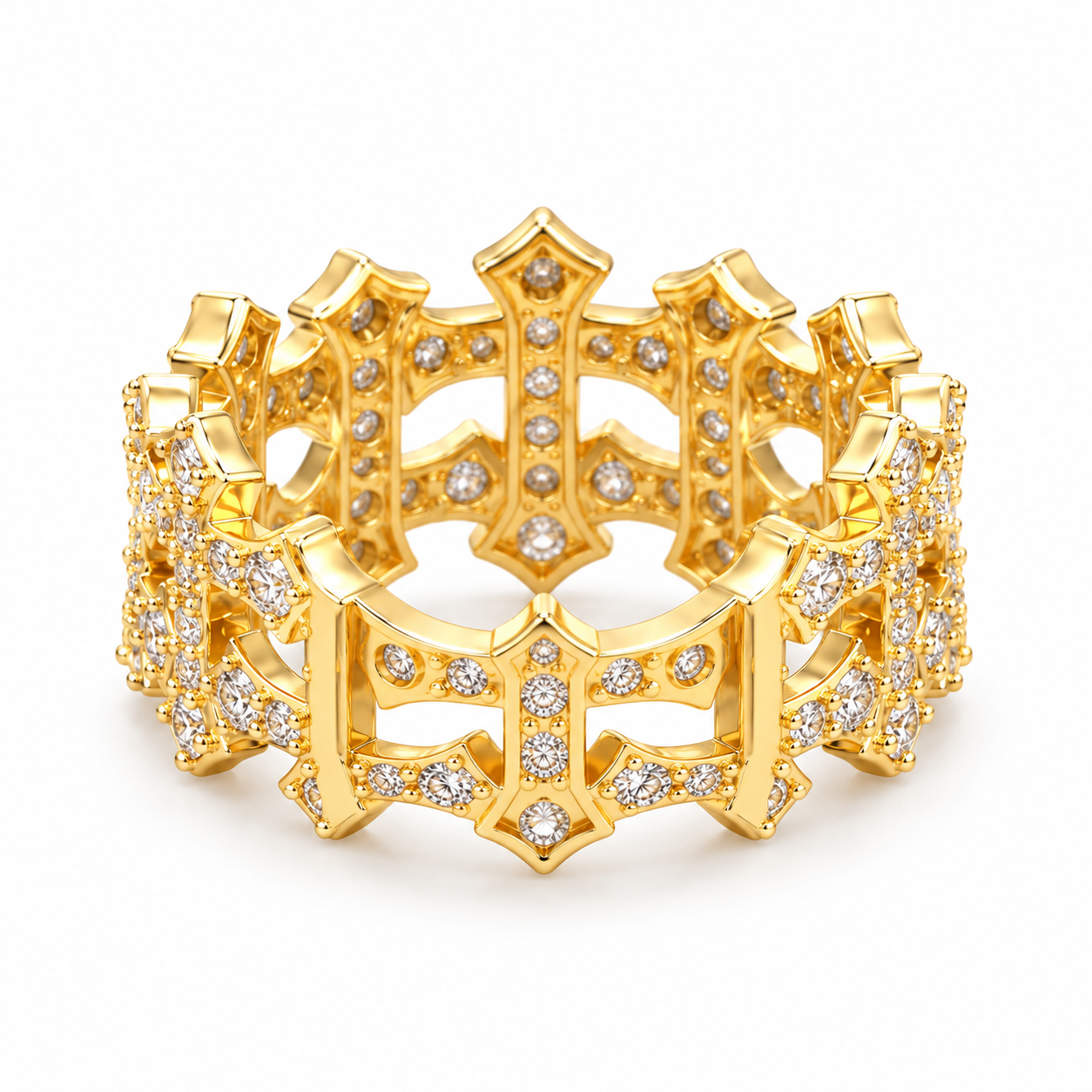 Iced Out Gothic Cross Eternity Band Ring