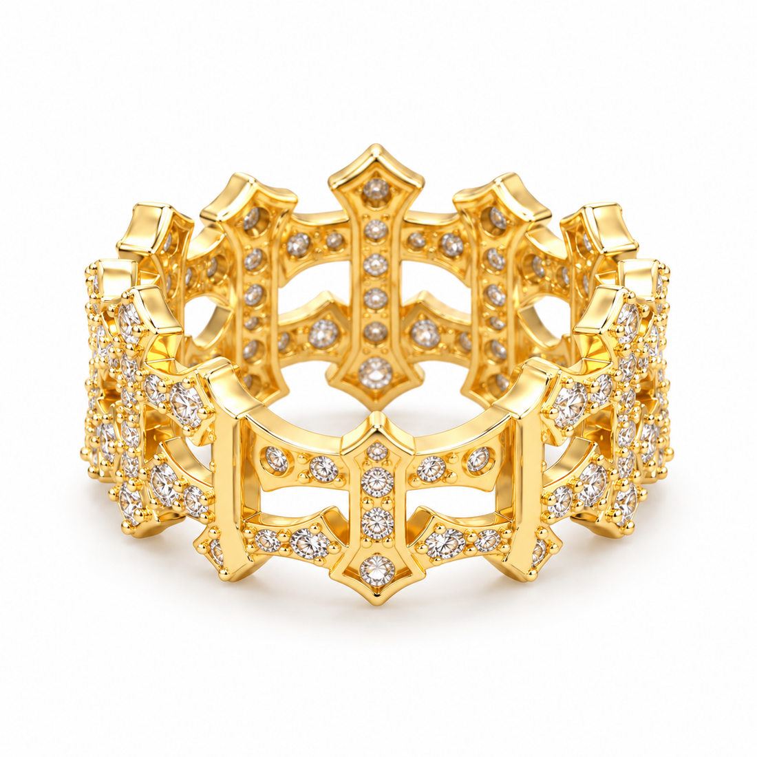 Iced Out Gothic Cross Eternity Band Ring