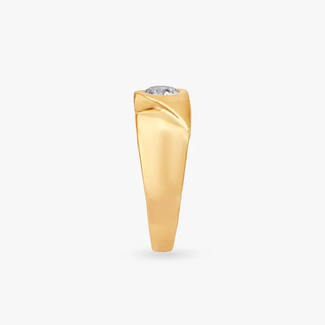 Solitaire Bypass Flush Set Gold Men's Ring